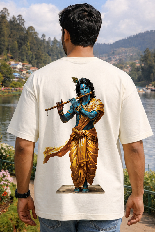 Lord Krishna Flute - Oversized Drop-Shoulder | 240 GSM Heavy Gauge Terry Cotton | Premium Biowash