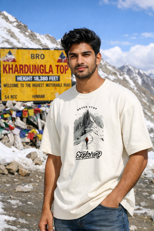 Never Stop Exploring - Oversized Drop-Shoulder | 240 GSM Heavy Gauge Terry Cotton | Premium Biowash