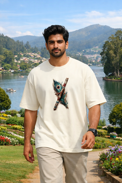 Lord Krishna Flute - Oversized Drop-Shoulder | 240 GSM Heavy Gauge Terry Cotton | Premium Biowash